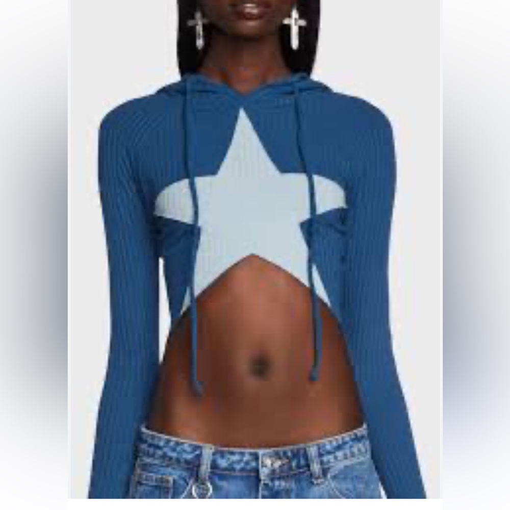 The Kript Blue Star Cutout Hoodie Top by dolls kill